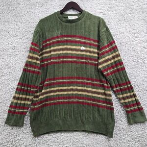 Vintage‎ Monte Carlo Sweater Mens 42 Medium Green Striped Lambs Wool Y2K Retro
